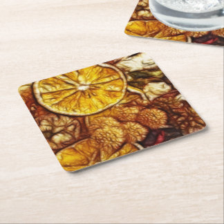 Potpourri Oranges Fractal Square Paper Coaster