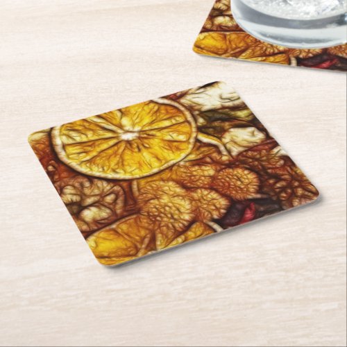 Potpourri Oranges Fractal Square Paper Coaster