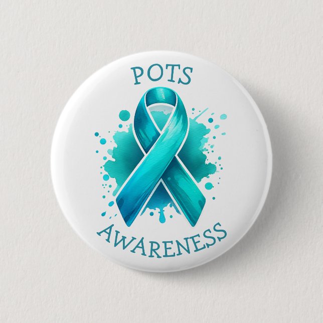 Pots Awareness Turquoise Awareness Ribbon Button (Front)