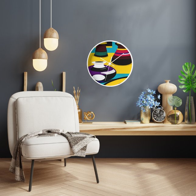 Pots Design Wall Clock with White Wood Frame (Creator Uploaded)