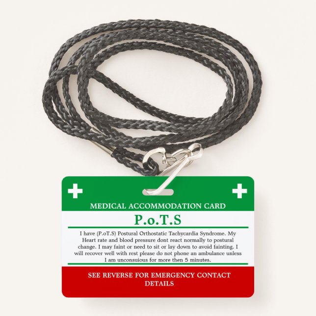 PoTS In Case of Emergency ICE invisible illness Badge (Front with Lanyard)