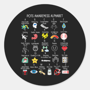 Pots Syndrome Alphabet Dysautonomia Awareness Post Classic Round Sticker