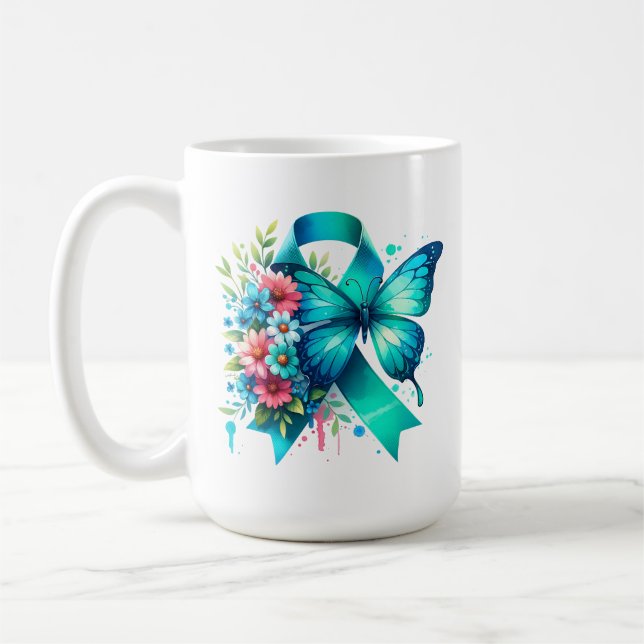 POTS Warrior | Dysautonomia Awareness Ribbon Coffee Mug (Left)