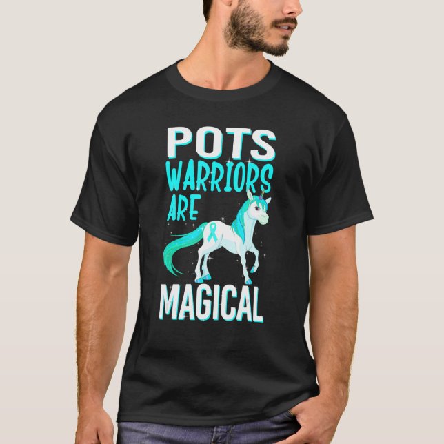 POTS Warrior Magical Unicorn Turquoise Ribbon Dysa T-Shirt (Front)