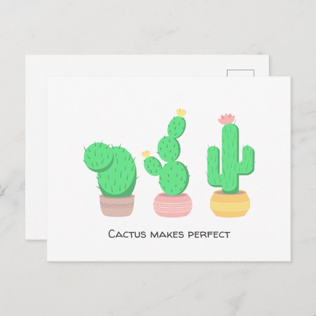 Potted Cacti - Cactus Makes Perfect Postcard (Front/Back)