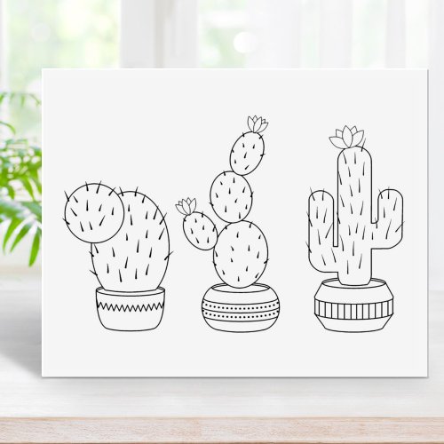 Potted Cacti _ Cactus Plants Coloring Page Rubber Stamp