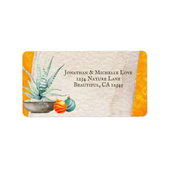 Potted Cactus and Christmas Ornaments Address Label (Front)