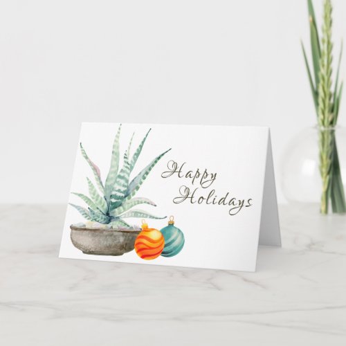 Potted Cactus and Christmas Ornaments Holiday Card
