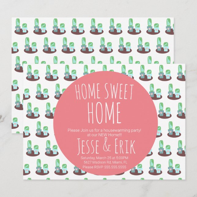 Potted Cactus Cacti Greenery Housewarming Party Invitation (Front/Back)