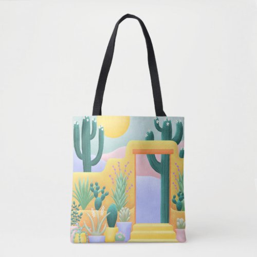 Potted Cactus Garden Botanical Desert Scene Tote Bag