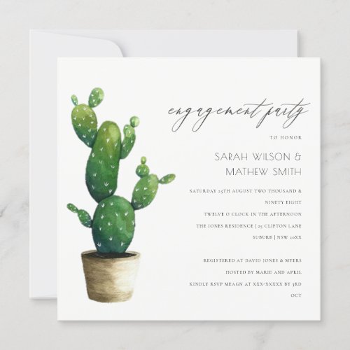 Potted Cactus Green Foliage Engagement Invite