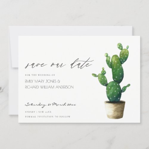 Potted Cactus Green Foliage Save The Date Invite