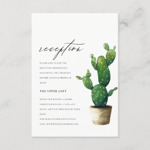 Potted Cactus Green Foliage Wedding Reception Enclosure Card