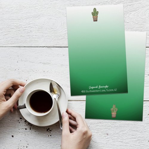 Potted Cactus Green Ombre Template Double Sided Stationery