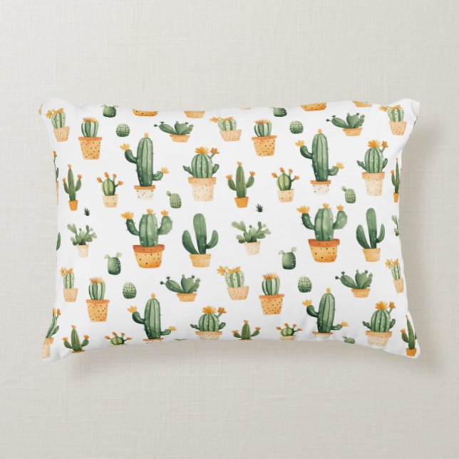 Potted Cactus on White Accent Pillow (Front)