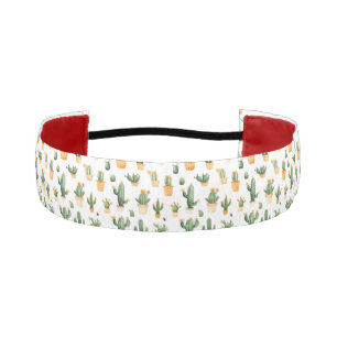 Potted Cactus on White Athletic Headband