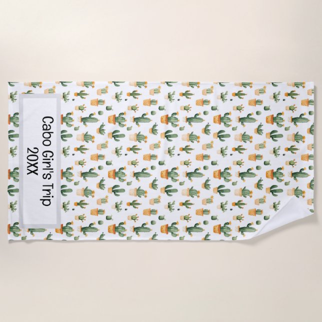 Potted Cactus on White Beach Towel (Front)