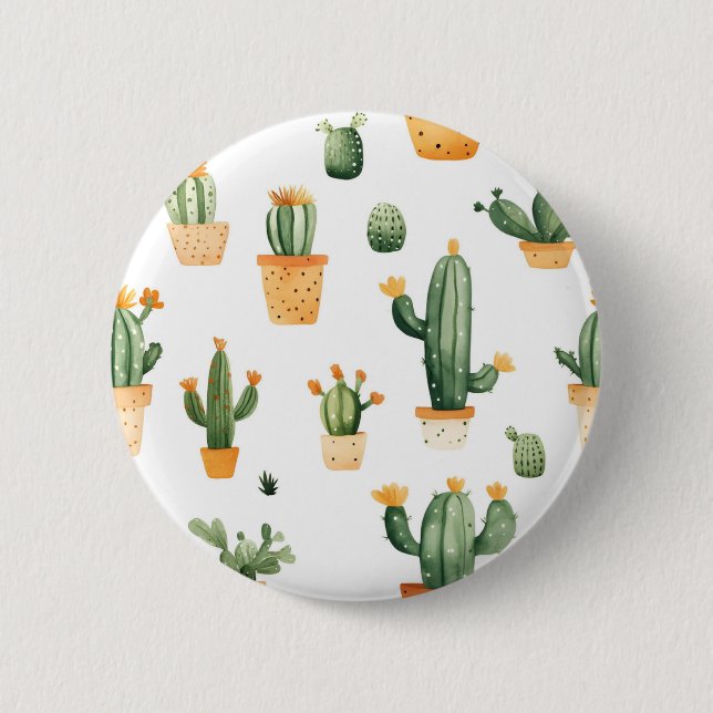 Potted Cactus on White  Button (Front)