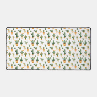 Potted Cactus on White Desk Mat