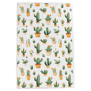 Potted Cactus on White Gift Bag
