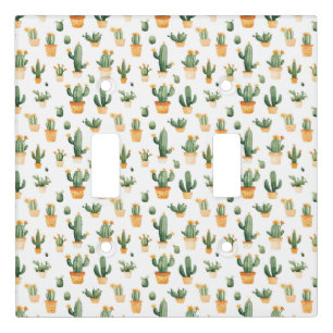 Potted Cactus on White Light Switch Cover