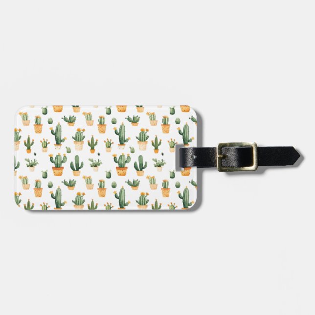 Potted Cactus on White  Luggage Tag (Front Horizontal)