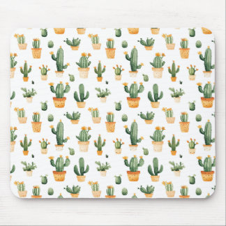 Potted Cactus on White Mouse Pad