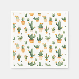 Potted Cactus on White Napkins