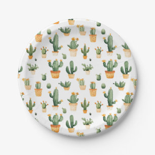 Potted Cactus on White Paper Plates
