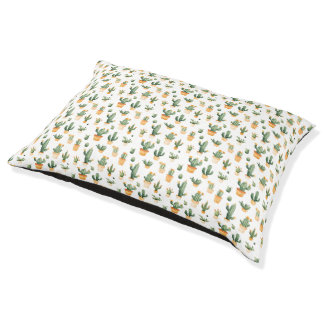 Potted Cactus on White Pet Bed