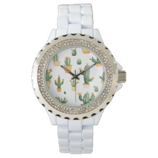 Potted Cactus on White Watch