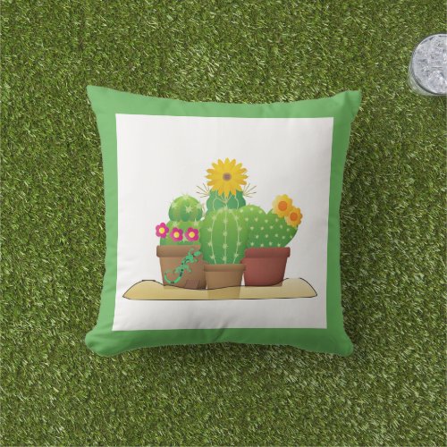 Potted Cactus Plants Outdoor Porch Throw Pillow