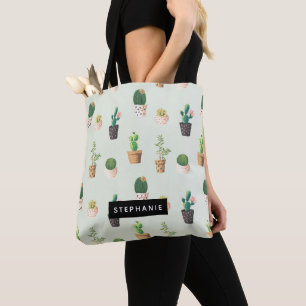 Potted Cactus Succulent Pattern Personalized Tote Bag