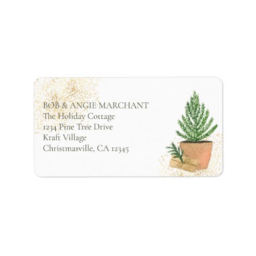 Potted Fir Tree Watercolor Winter Address Label