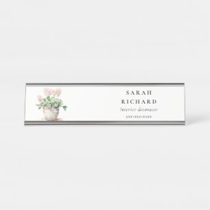 Potted Floral House Plants Watercolor Botanical Desk Name Plate