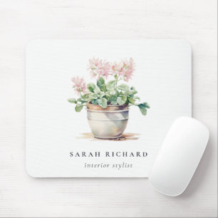 Potted Floral House Plants Watercolor Botanical Mouse Pad