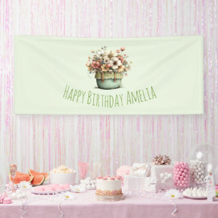 Potted Flowers Cozy Shabby Cute Birthday Banner