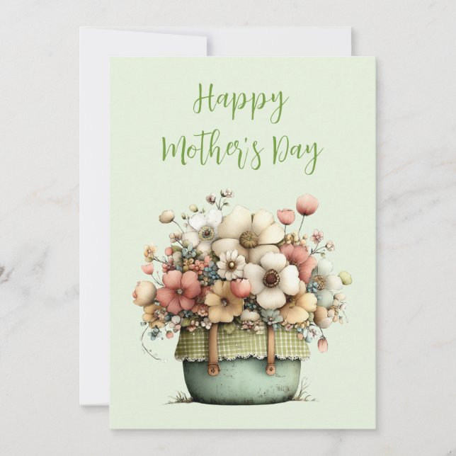 Potted Flowers Cozy Shabby Cute Mother's Day Holiday Card (Front)