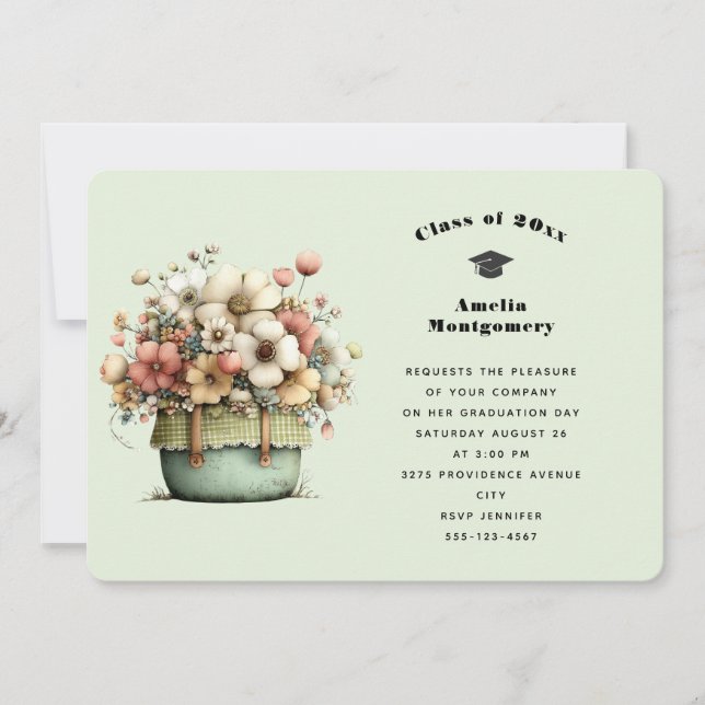  Potted Flowers Cozy Shabby Style Cute Graduation Invitation (Front)