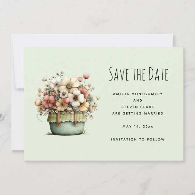 Potted Flowers Cozy Shabby Style Cute Save The Date (Front)