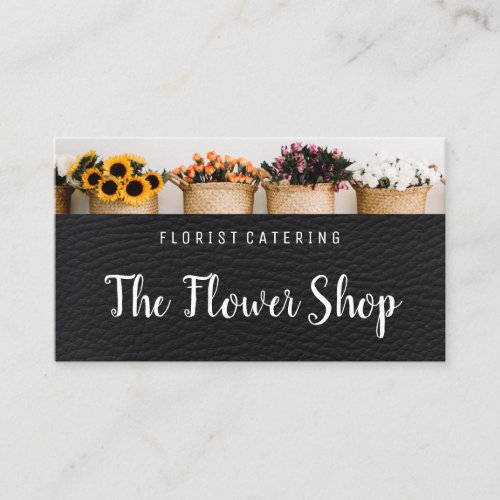 Potted Flowers  Leather Business Card
