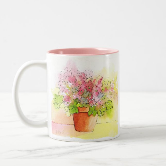 Potted Flowers Two-Tone Coffee Mug (Left)