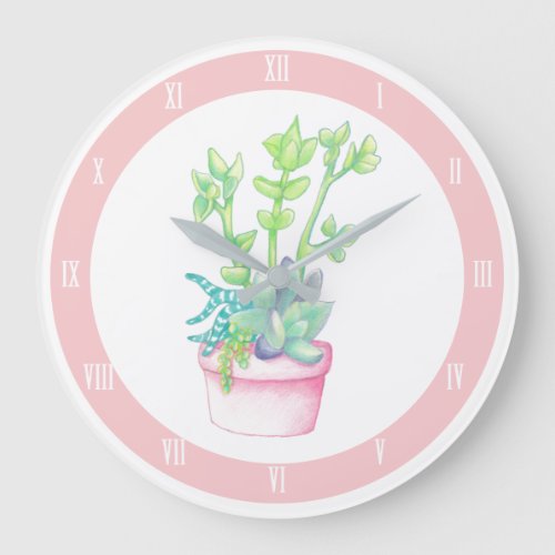 Potted Garden Succulents  Pink Large Clock