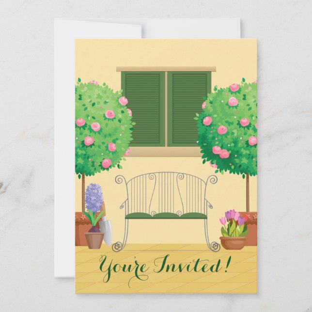 Potted Garden with Bench Family Reunion Invitation (Front)