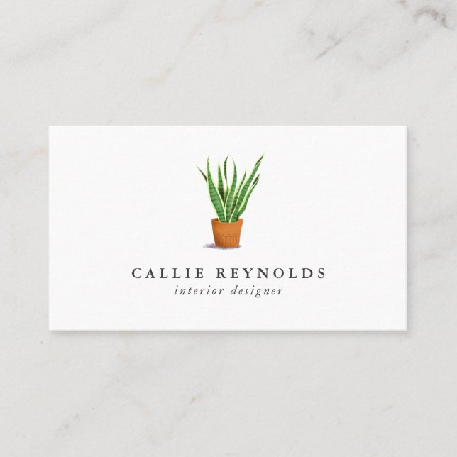 Potted Green Plant Interior Designer Business Card (Front)
