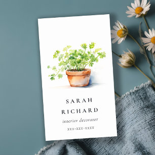 Potted Herb Parsley Coriander Watercolor Botanical Business Card