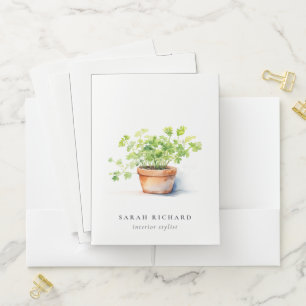 Potted Herb Parsley Coriander Watercolor Botanical Pocket Folder