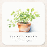 Potted Herb Parsley Coriander Watercolor Botanical Square Paper Coaster<br><div class="desc">For any further customization or any other matching items,  please feel free to contact me at yellowfebstudio@gmail.com</div>