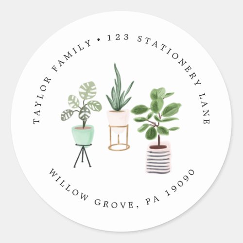 Potted House Plants Circular Return Address Classic Round Sticker