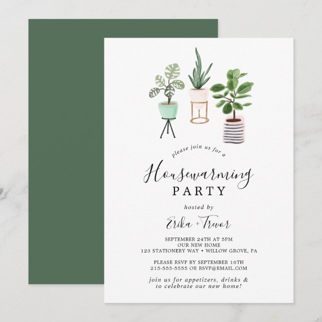 Potted House Plants Housewarming Party Invitation (Front/Back)